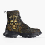 Casual Leather Chunky Boots Ancient Pharaoh Skull Art