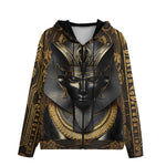 Men's Zip Up Hoodie Egypt Anubis-Cat Gold and Black Stone