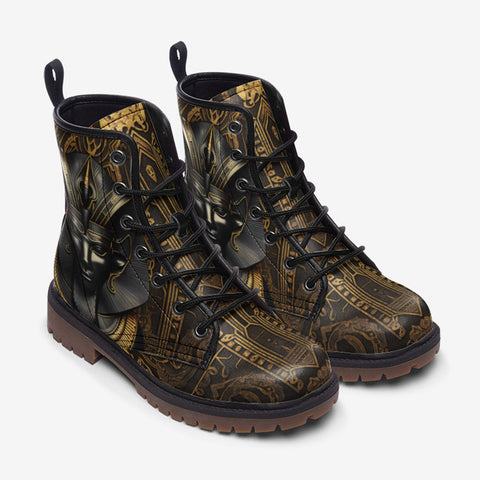 Leather Boots Egypt Anubis-Cat Gold and Black Stone
