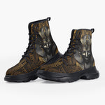 Casual Leather Chunky Boots Egypt Anubis-Cat Gold and Black Stone