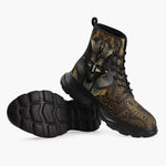 Casual Leather Chunky Boots Egypt Anubis-Cat Gold and Black Stone