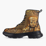 Casual Leather Chunky Boots Golden Egyptian Symbols Engraved on Wall