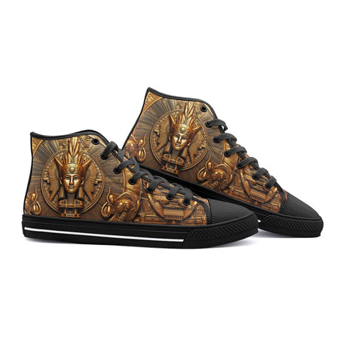 High-Top Canvas Shoes Golden Egyptian Symbols Engraved on Wall