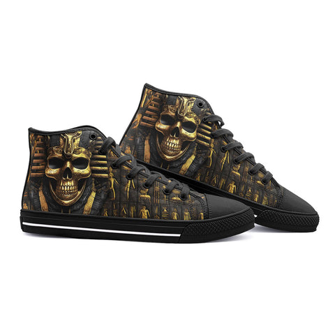 High-Top Canvas Shoes Golden Pharaoh Skull Art