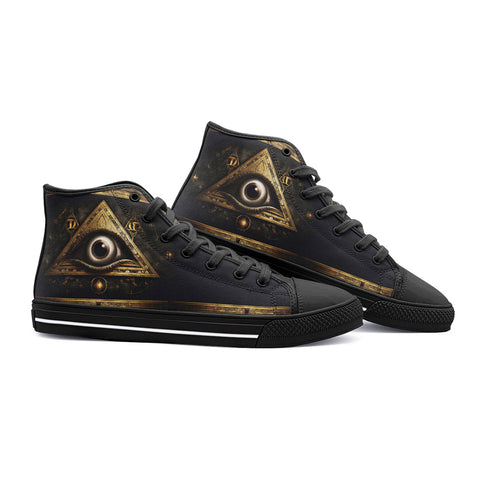 High-Top Canvas Shoes Mysterious Egyptian Symbolism Eye Ankh Cross