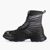 Casual Leather Chunky Boots Dark Gold Egyptian Phoenix Wings