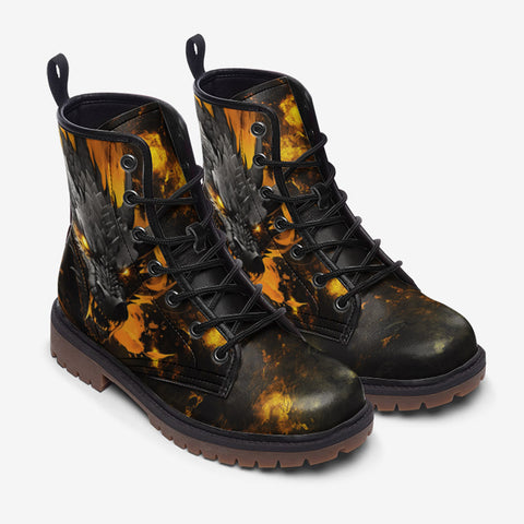 Leather Boots Yellow Dragon on Fire