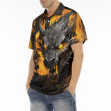 Men's Polo Shirt Yellow Dragon on Fire