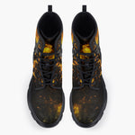 Casual Leather Chunky Boots Yellow Dragon on Fire