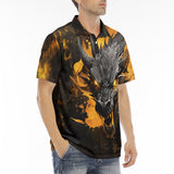 Men's Polo Shirt Yellow Dragon on Fire