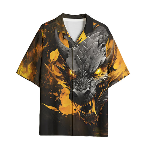 Hawaiian Shirt Yellow Dragon on Fire