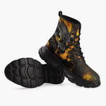 Casual Leather Chunky Boots Yellow Dragon on Fire