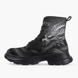 Casual Leather Chunky Boots Gray Dragon Apocalypse Art