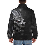 Down-Padded Puffer Jacket Gray Dragon Apocalypse Art
