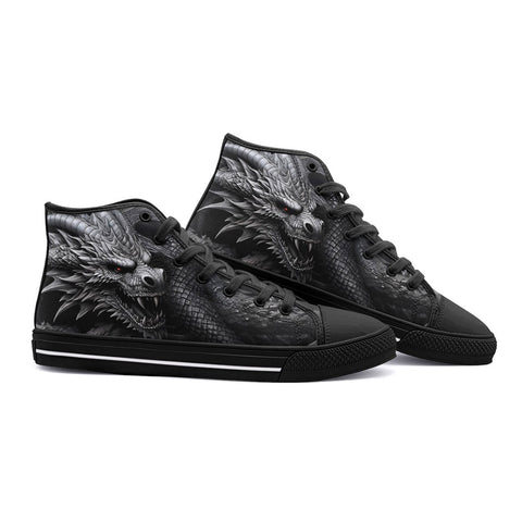 High-Top Canvas Shoes Gray Dragon Apocalypse Art