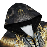 Men's Zip Up Hoodie Mechanical Dragon Black and Gold Design