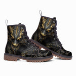 Leather Boots Mechanical Dragon Black and Gold Design