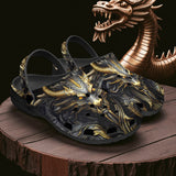 Classic Clogs Mechanical Dragon Black and Gold Design