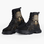 Casual Leather Chunky Boots Eagle with Gold Feathers