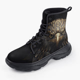 Casual Leather Chunky Boots Eagle with Gold Feathers