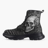 Casual Leather Chunky Boots Robot Skull Gear Wheel Wires Art