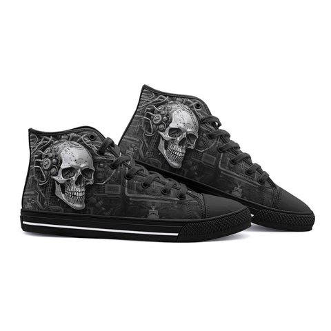 High-Top Canvas Shoes Robot Skull Gear Wheel Wires Art