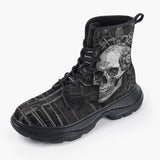 Casual Leather Chunky Boots Robot Skull Gear Wheel Wires Art