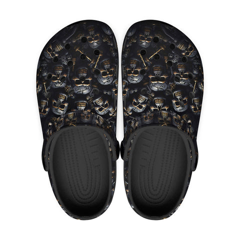 Classic Clogs Skulls and Bones in Black Gold