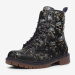 Leather Boots Skulls and Bones in Black Gold