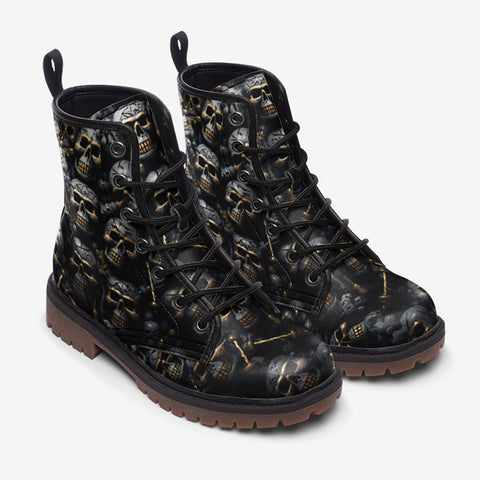 Leather Boots Skulls and Bones in Black Gold