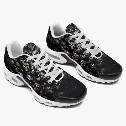 Air Cushion Sneakers Skulls and Bones in Black Gold