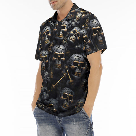 Men's Polo Shirt Skulls and Bones in Black Gold