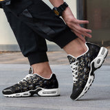 Air Cushion Sneakers Skulls and Bones in Black Gold