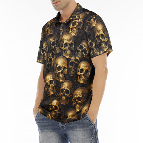 Men's Polo Shirt Golden Skulls Pattern