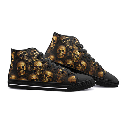 High-Top Canvas Shoes Golden Skulls Pattern