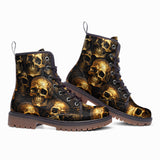 Leather Boots Golden Skulls Pattern