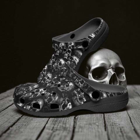 Classic Clogs Shiny Silver Skulls