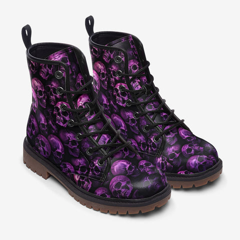 Leather Boots Pink and Black Skulls