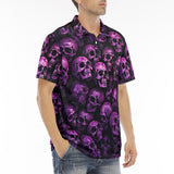 Men's Polo Shirt Pink and Black Skulls