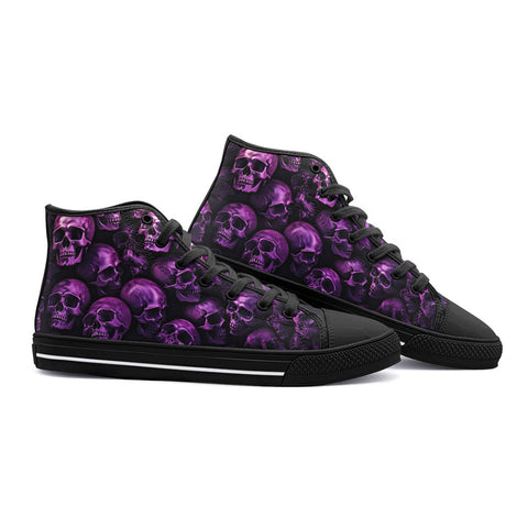 High-Top Canvas Shoes Pink and Black Skulls