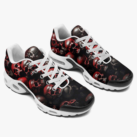 Air Cushion Sneakers Red Skulls Background