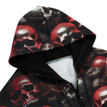 Men's Zip Up Hoodie Red Skulls Background