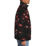 Down-Padded Puffer Jacket Red Skulls Background