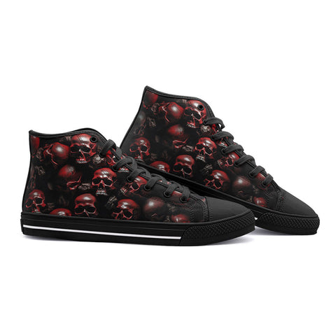 High-Top Canvas Shoes Red Skulls Background