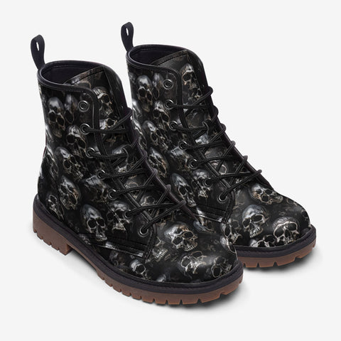 Leather Boots Silver Skulls Art