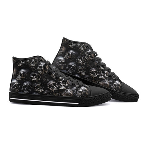 High-Top Canvas Shoes Silver Skulls Art