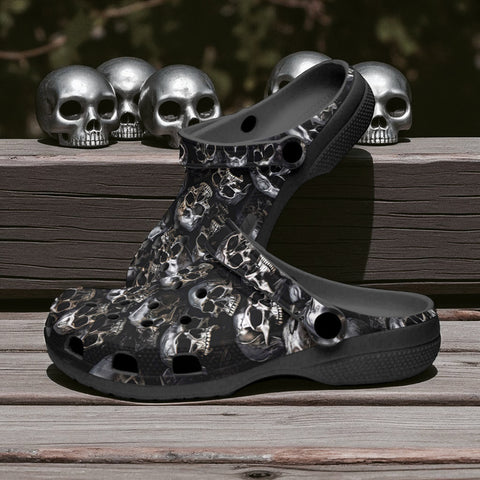 Classic Clogs Silver Skulls Art