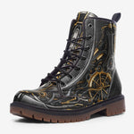 Leather Boots Black and Gold Metal Biomechanical