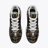 Air Cushion Sneakers Black and Gold Metal Biomechanical