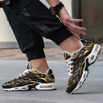 Air Cushion Sneakers Black and Gold Metal Biomechanical